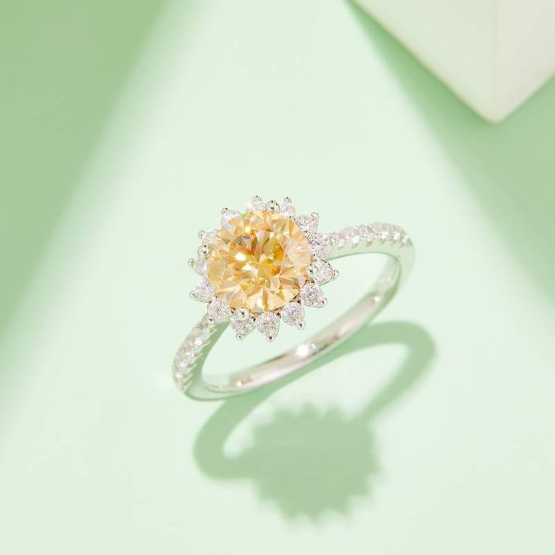 太阳花S925银镀白金MoissaniteWomen's Ring2.0ctD级